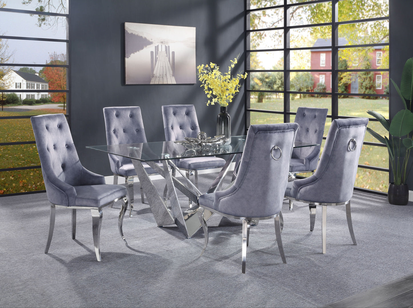 Gray Fabric & Stainless Steel Dekel Dining Chairs (2-Set)
