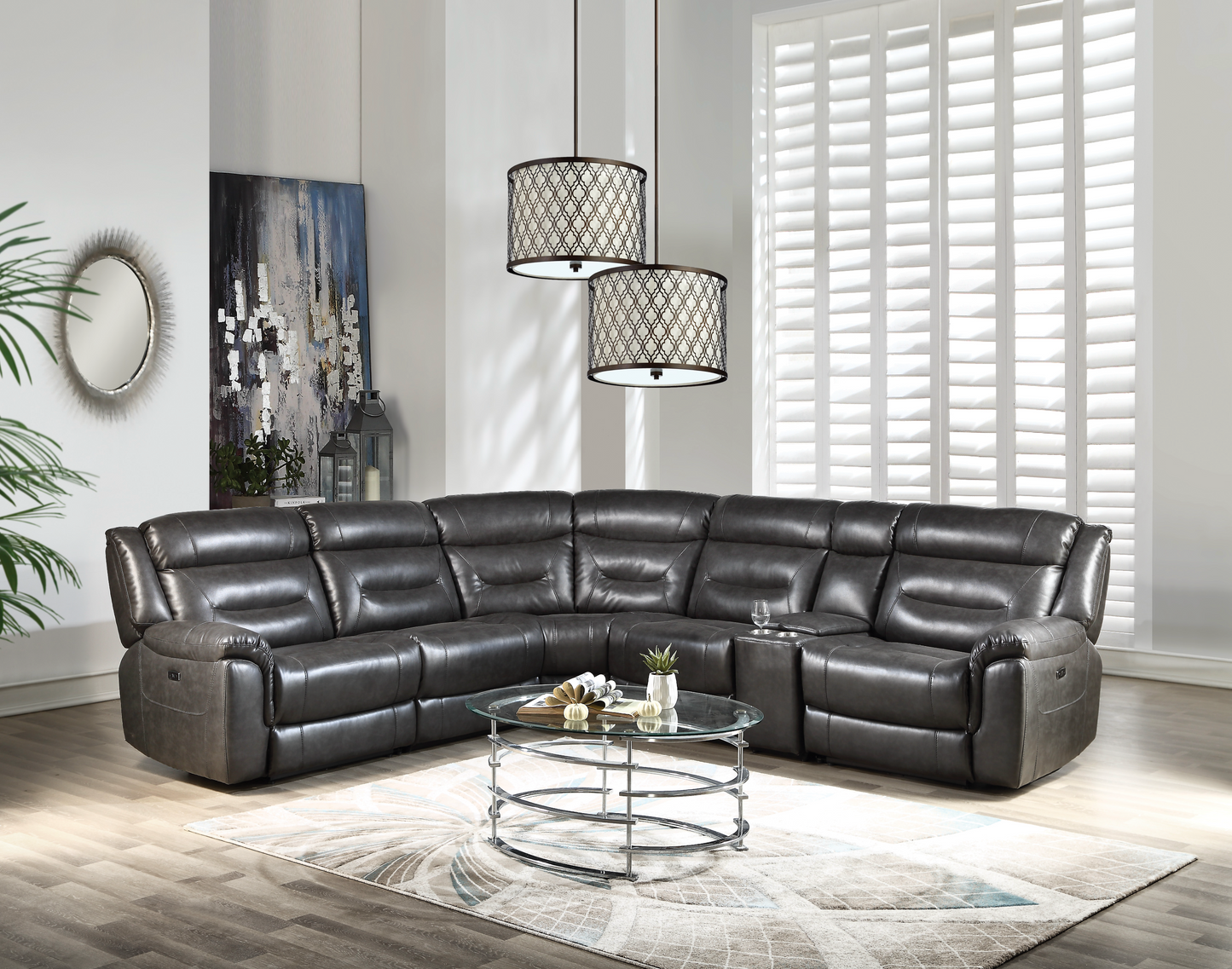 Gray Leather-Aire Imogen Sectional