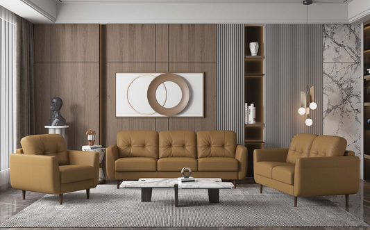 Camel Leather Radwan 3 Piece Sofa Set
