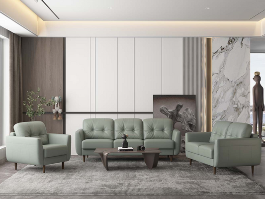 Pesto Green Leather Radwan 3 Piece Sofa Set