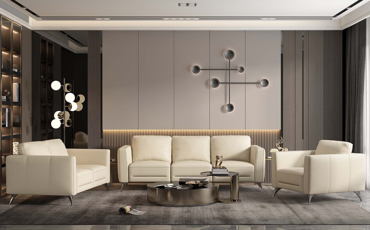 Cream Leather Malaga 3 Piece Sofa Set