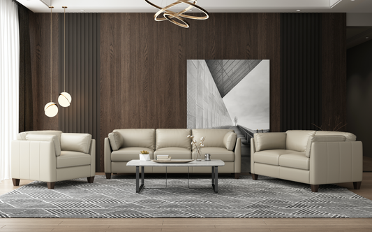 Dusty White Leather Matias 3 Piece Sofa Set