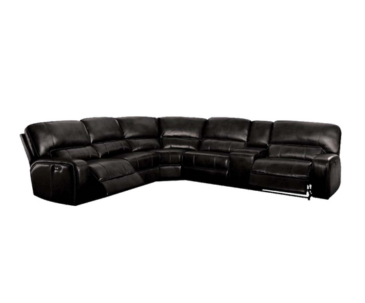 Black Leather-Aire Saul Power Sectional